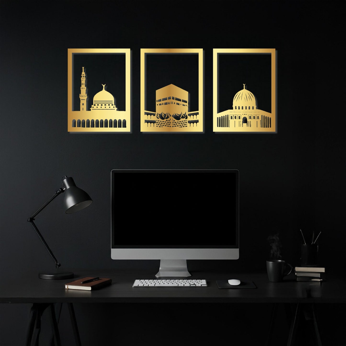 Masjid An-Nabawi, Al-Haram, Al-Aksa Full Shiny Islamic Metal Wall Art