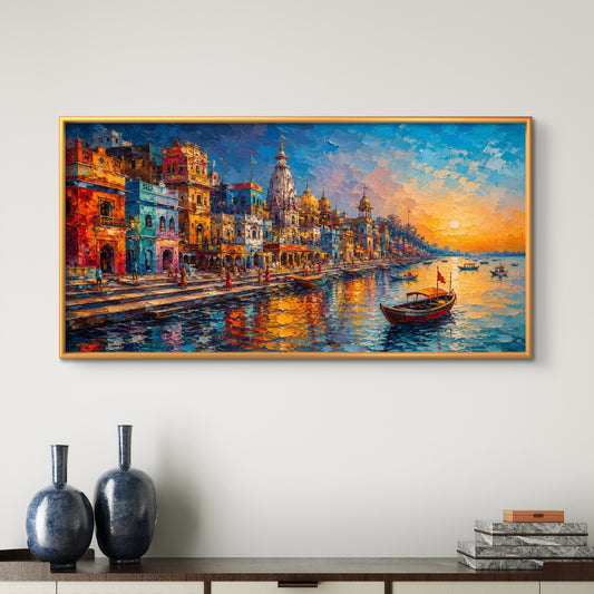 Banaras Ghat Premium Canvas Painting - Premium Wall Art | Decor By Neon