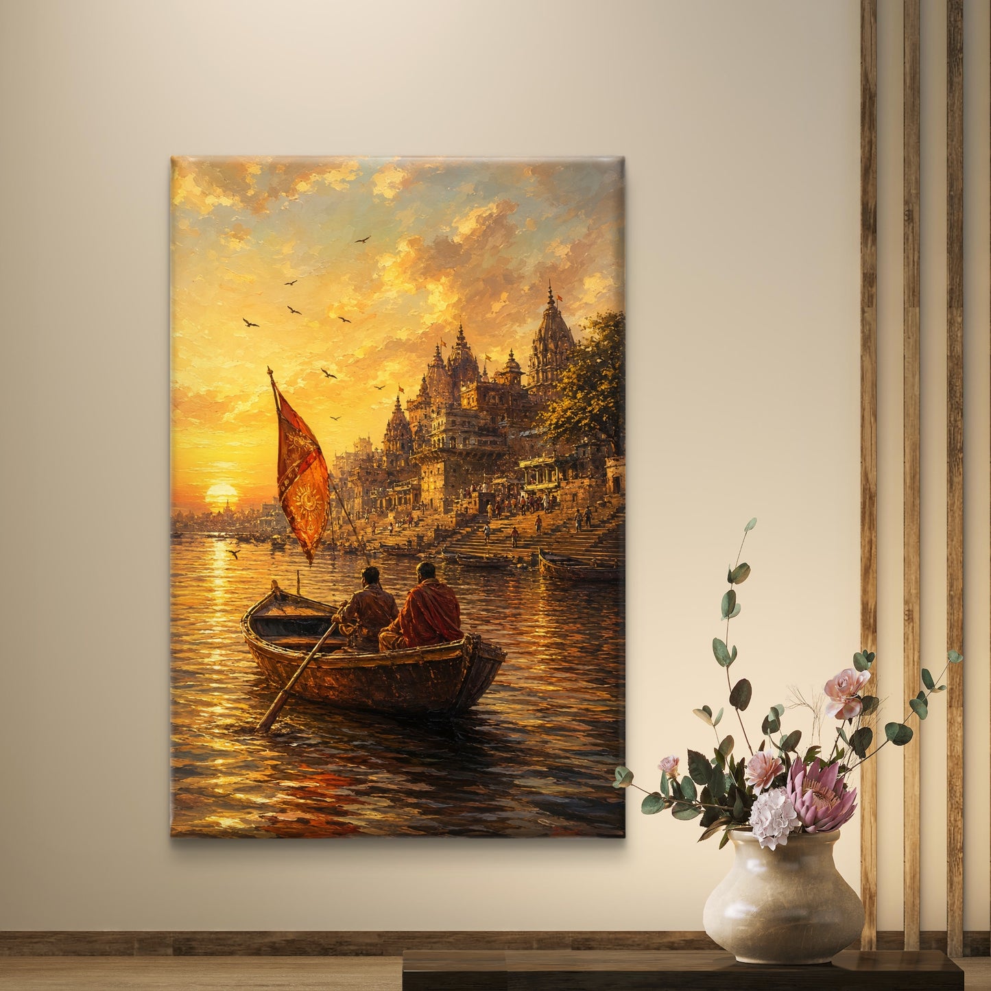 Banaras Ghat Premium Canvas Painting - Buy Online | Decor By Neon