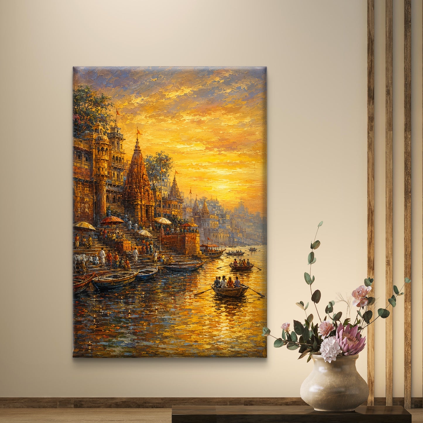 Banaras Ghat Premium Canvas Painting - Buy Online | Decor By Neon