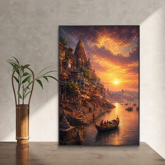 Banaras Ghat Premium Canvas Painting - Canvas Wall Art | Decor By Neon