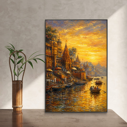 Banaras Ghat Premium Canvas Painting - Canvas Wall Art | Decor By Neon