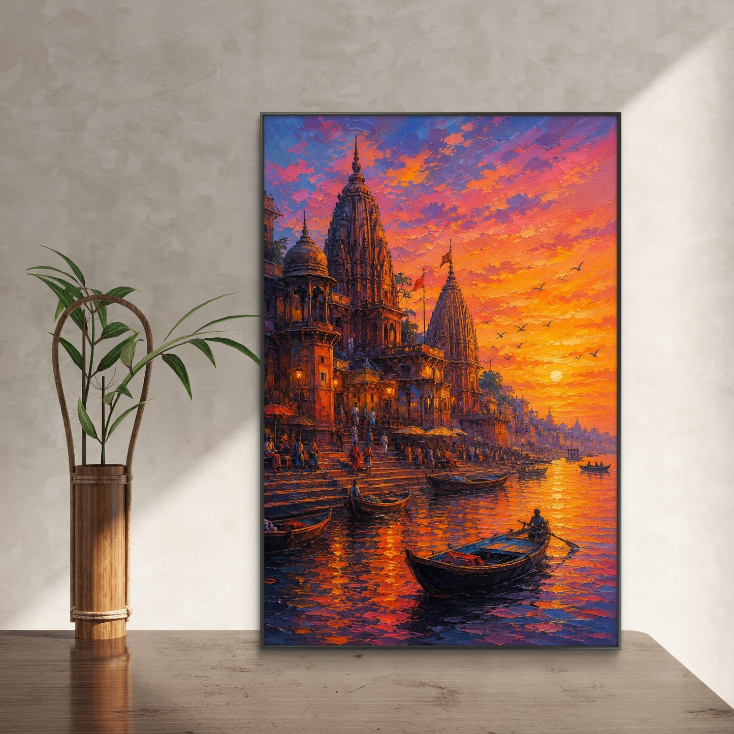 Banaras Ghat Premium Canvas Painting - Buy Online | Decor By Neon