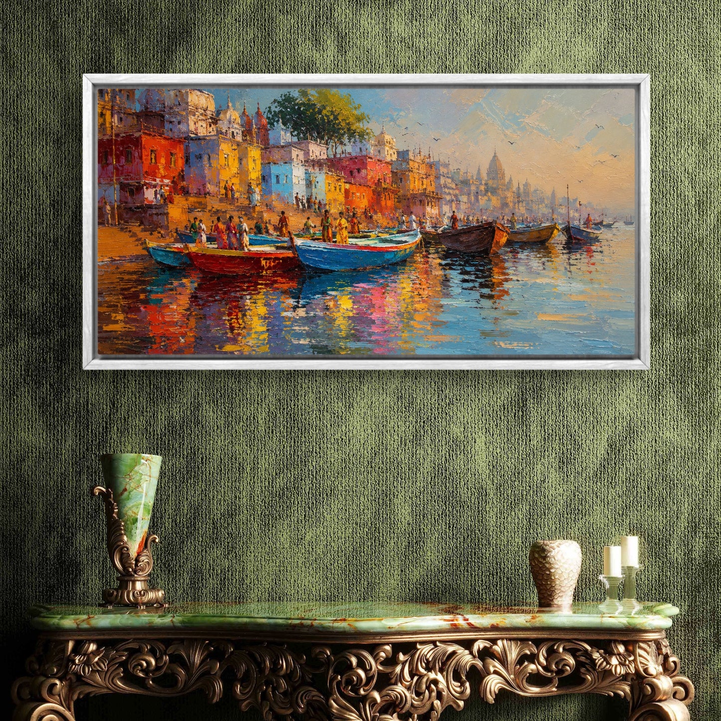 Banaras Ghat Premium Canvas Painting - Buy Online | Decor By Neon