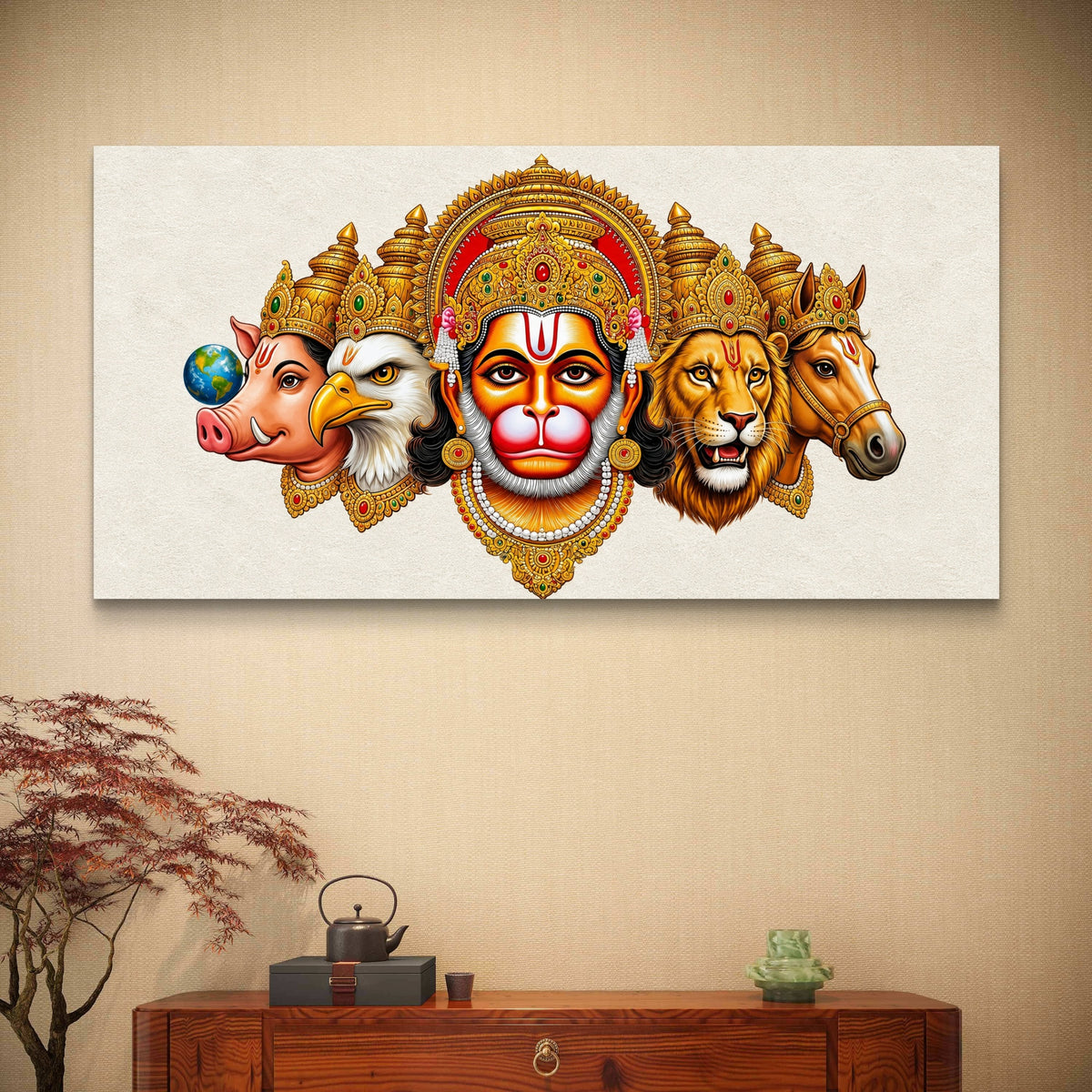 Panchmukhi Hanuman Ji Premium Canvas Painting - Buy Online | Decor By Neon
