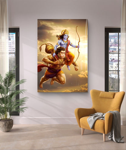 Lord Ram with Hanuman Premium Acrylic Wall Art for Home & Temple Decor