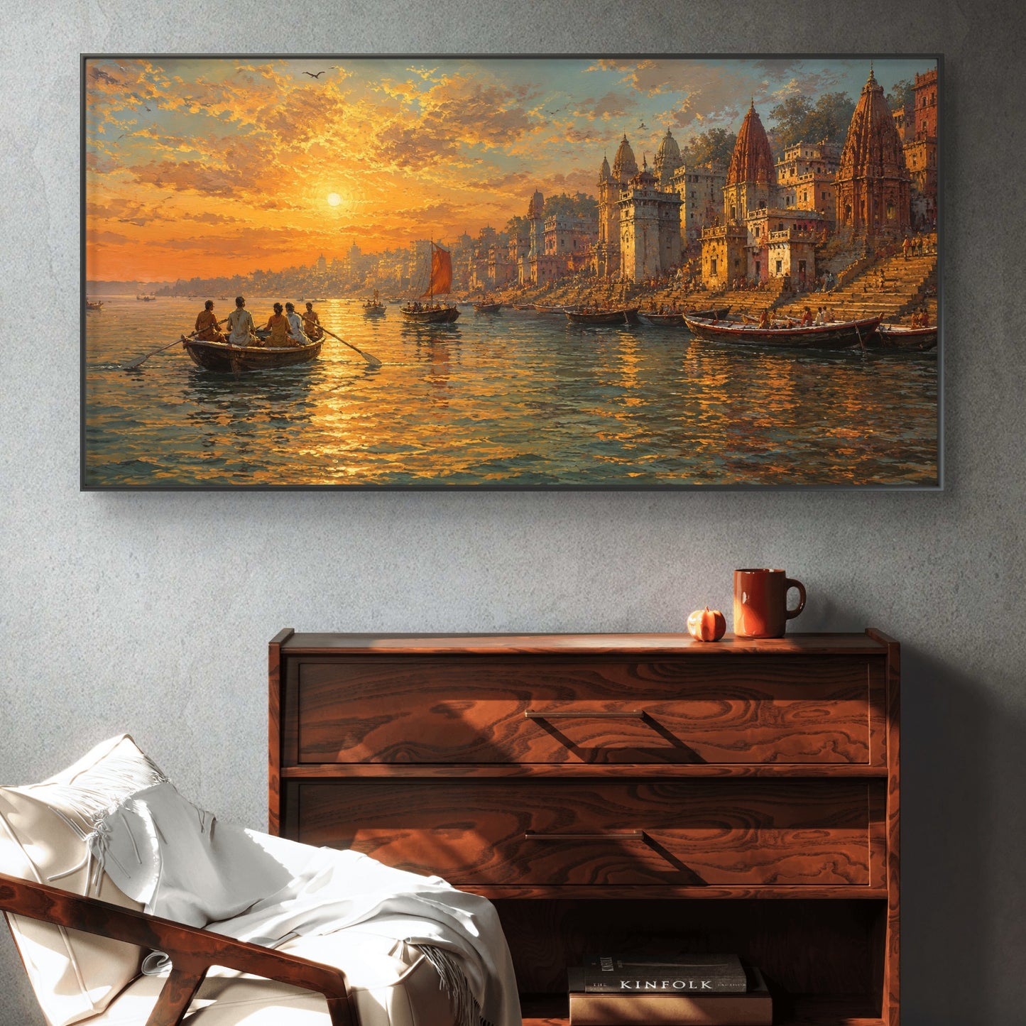 Banaras Ghat Premium Canvas Painting - Buy Online | Decor By Neon