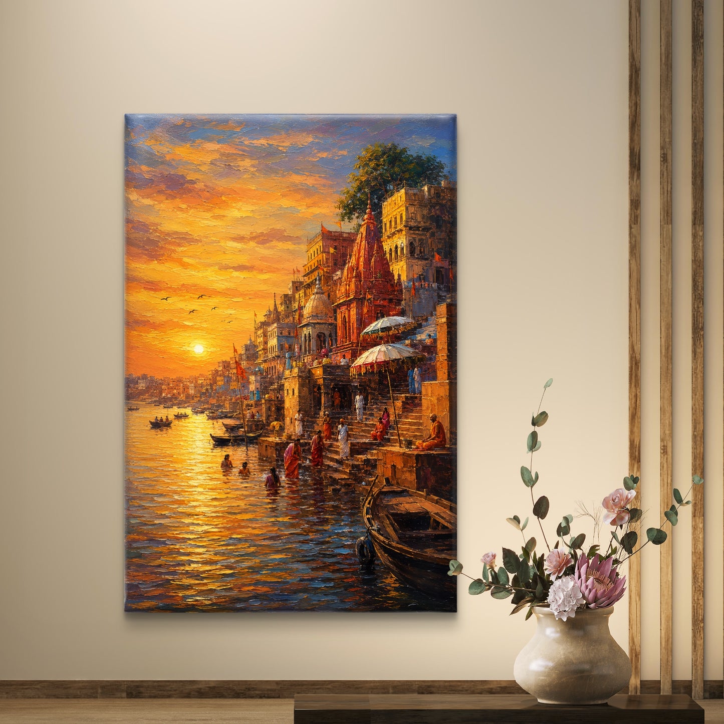 Banaras Ghat Premium Canvas Painting - Buy Online | Decor By Neon