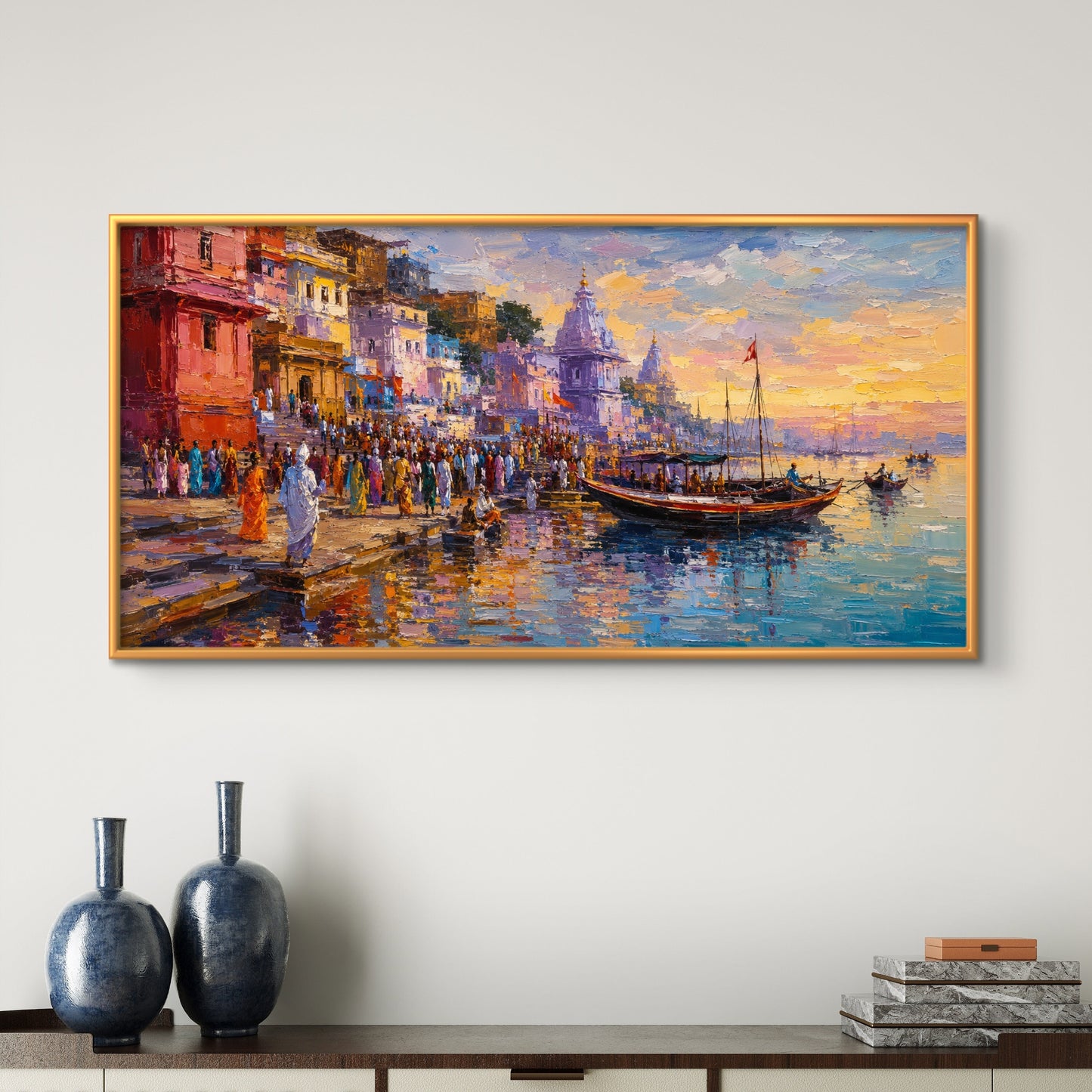 Banaras Ghat Premium Canvas Painting - Buy Online | Decor By Neon