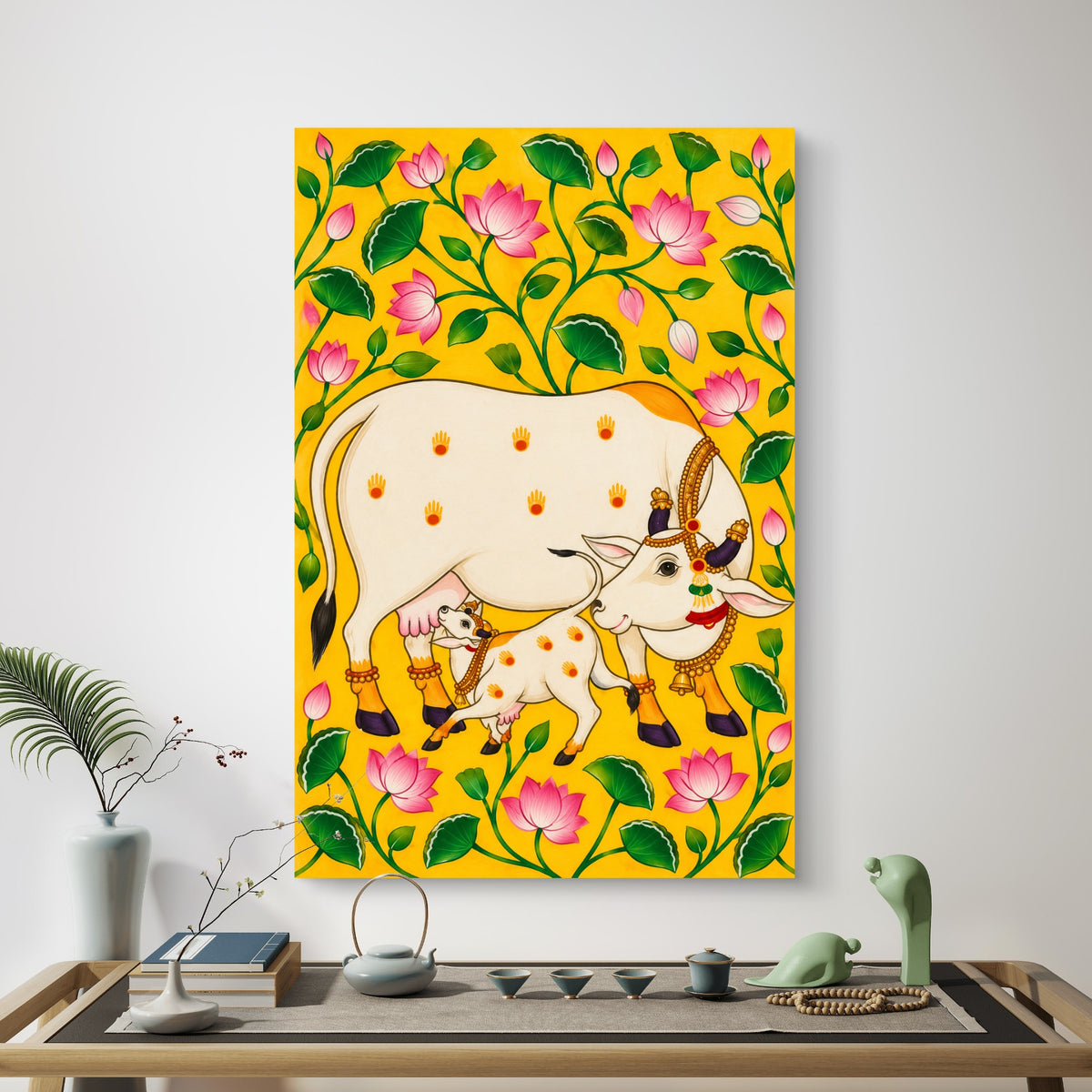Traditional Pichwai Kamdhenu Cow Premium Canvas Painting - Buy Online | Decor By Neon