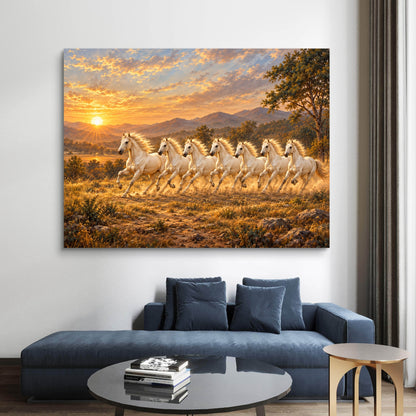 Seven Horses Vastu Premium Canvas Painting
