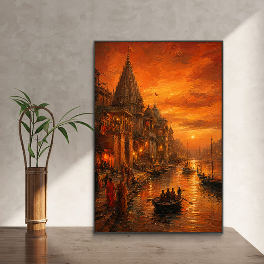Banaras Ghat Premium Canvas Painting - Canvas Wall Art | Decor By Neon