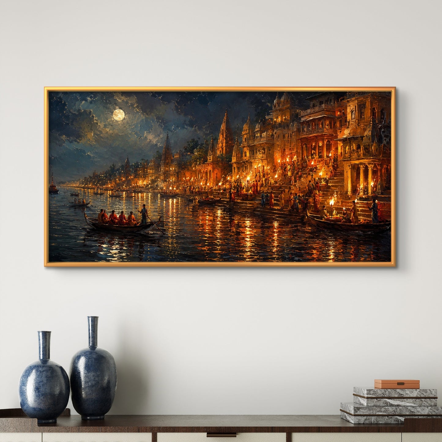 Banaras Ghat Premium Canvas Painting - Buy Online | Decor By Neon