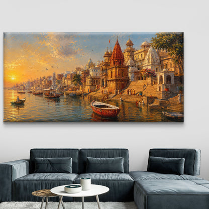 Banaras Ghat Premium Canvas Painting