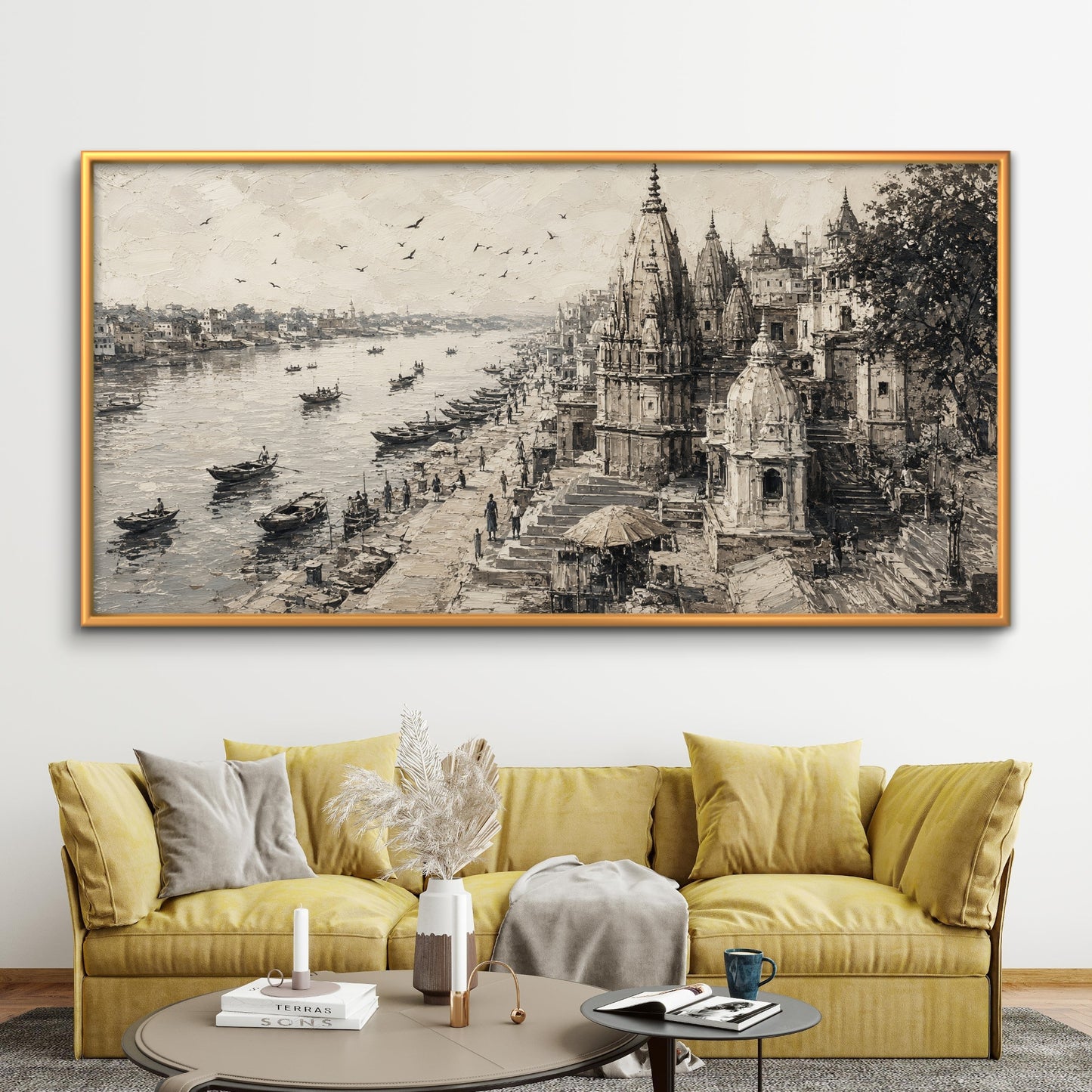 Banaras Ghat Premium Canvas Painting - Buy Online | Decor By Neon