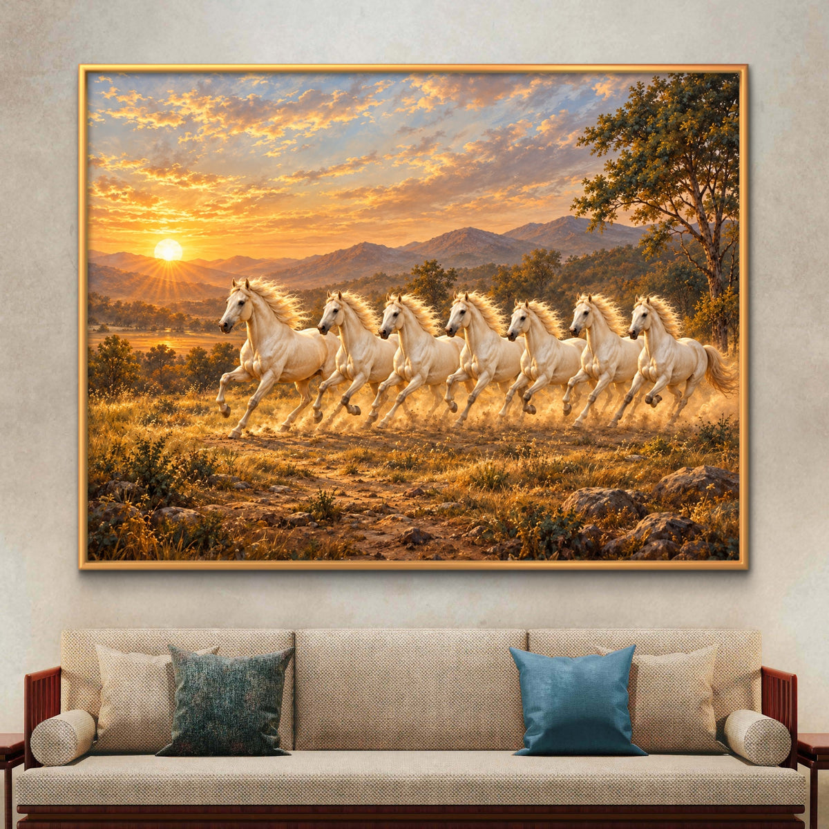 Seven Horses Vastu Premium Canvas Painting - Buy Online | Decor By Neon