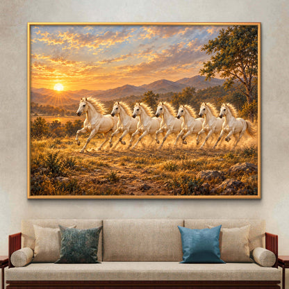 Seven Horses Vastu Premium Canvas Painting