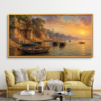 Banaras Ghat Premium Canvas Painting