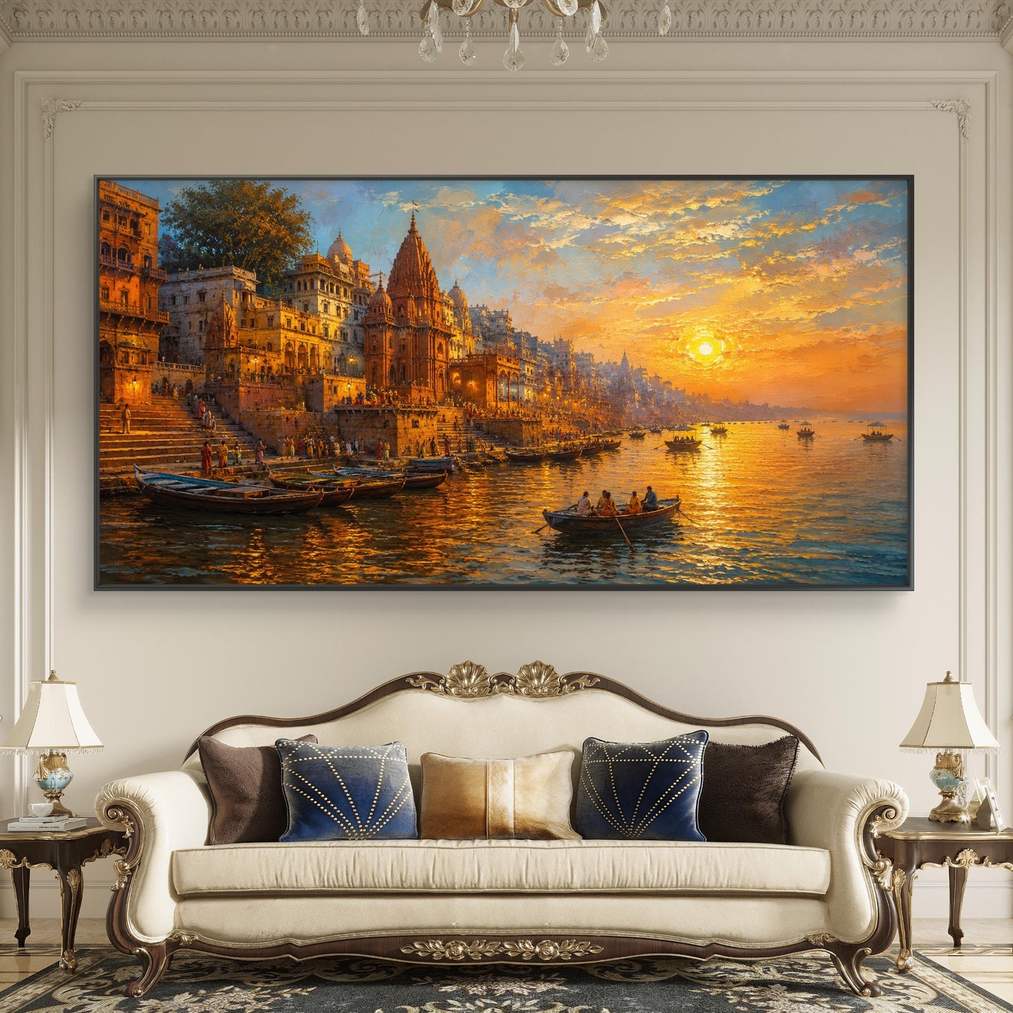 Banaras Ghat Premium Canvas Painting - Buy Online | Decor By Neon