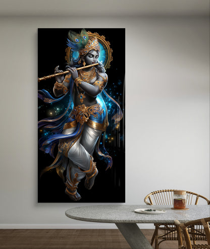 Krishna Ji with Flute Premium Acrylic Wall Art for Home & Temple Decor