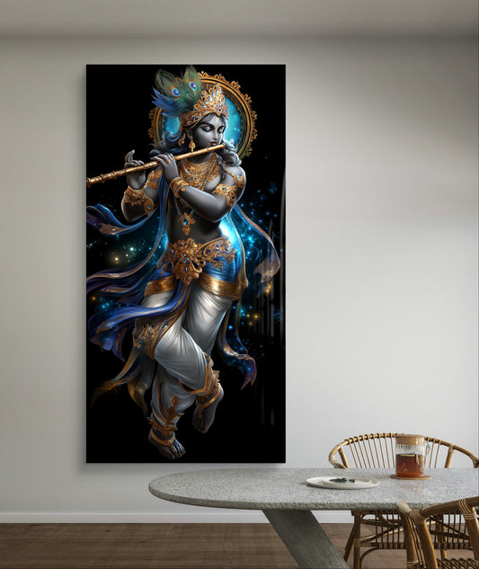 Krishna Ji with Flute Premium Acrylic Wall Art for Home & Temple Decor