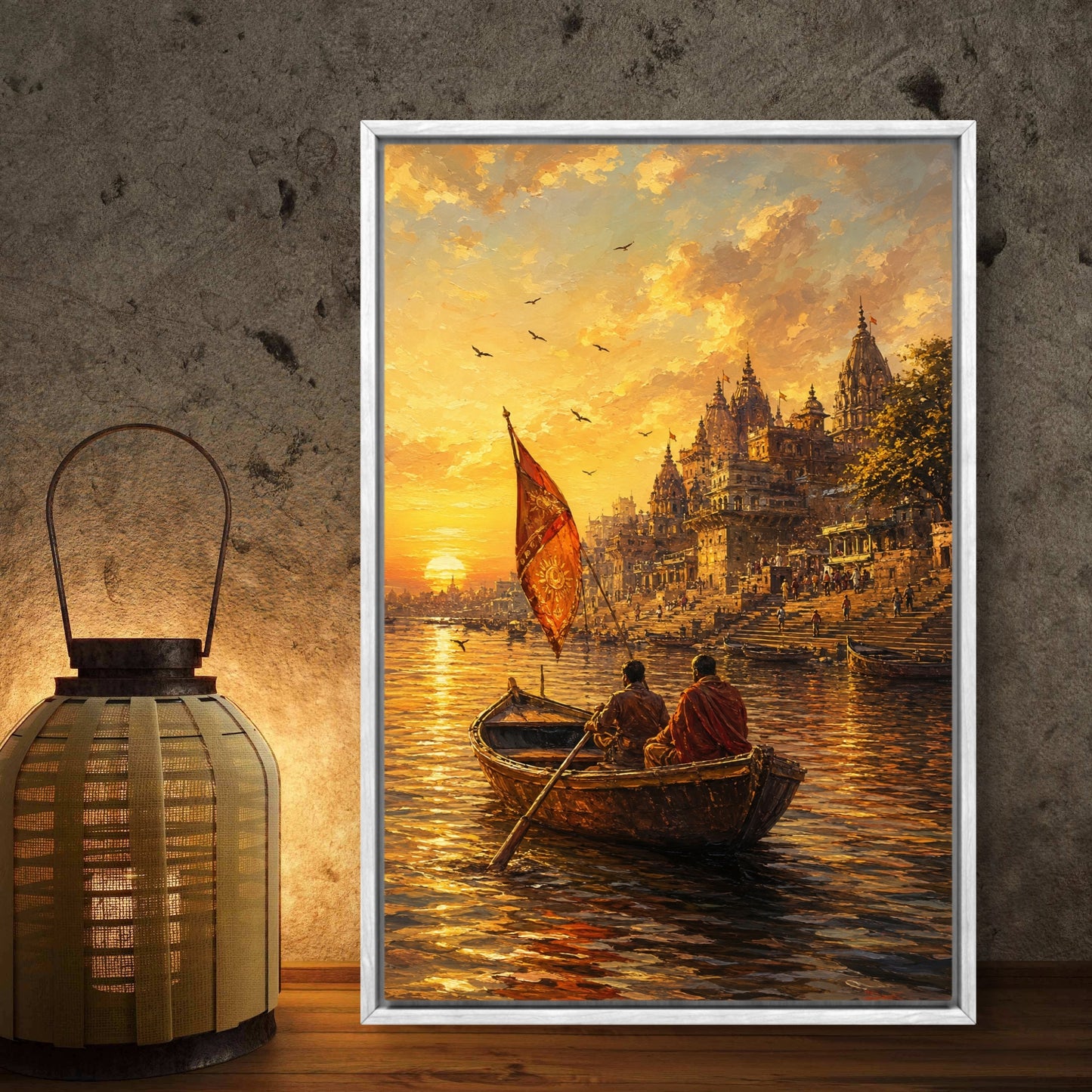 Banaras Ghat Premium Canvas Painting - Buy Online | Decor By Neon