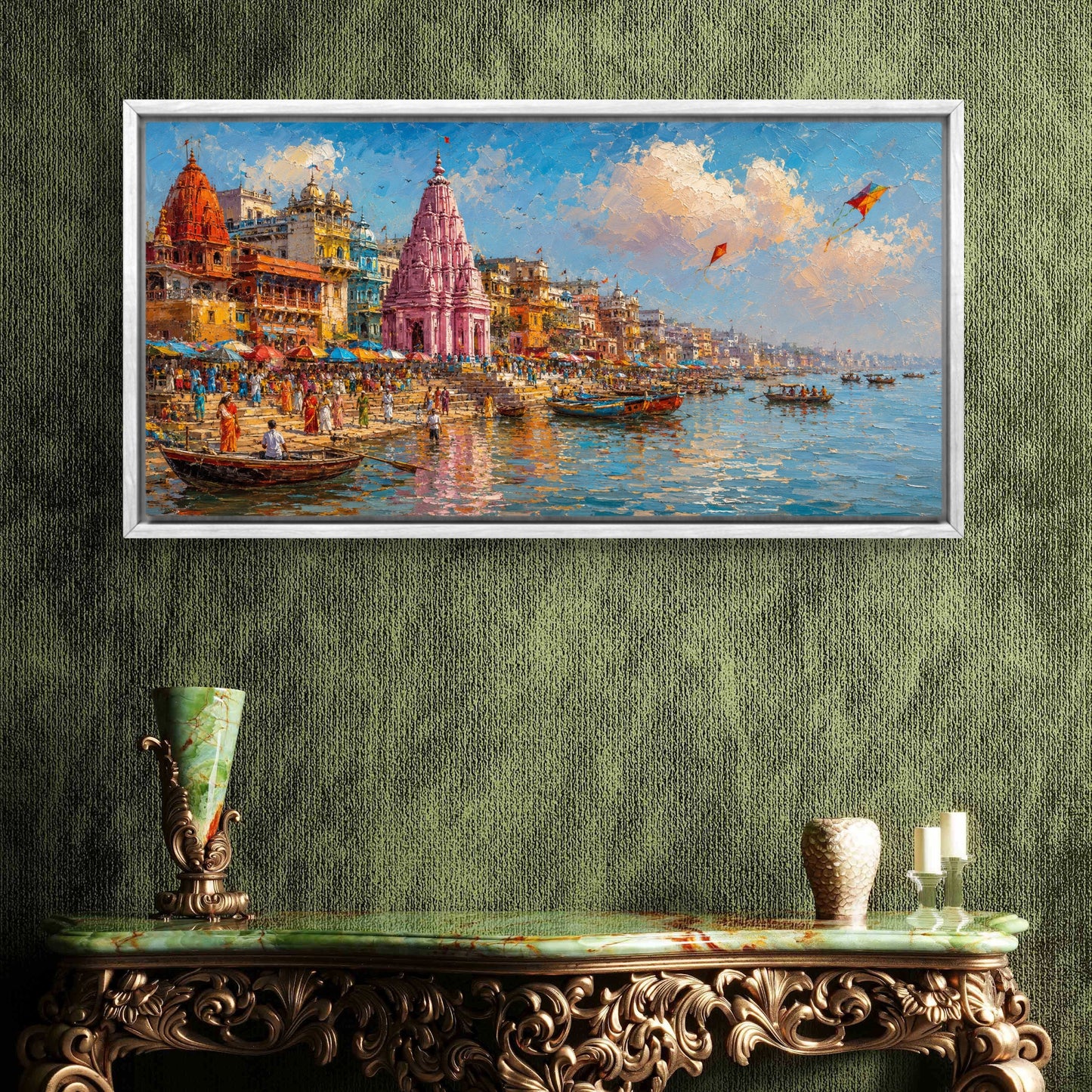 Banaras Ghat Premium Canvas Painting - Buy Online | Decor By Neon