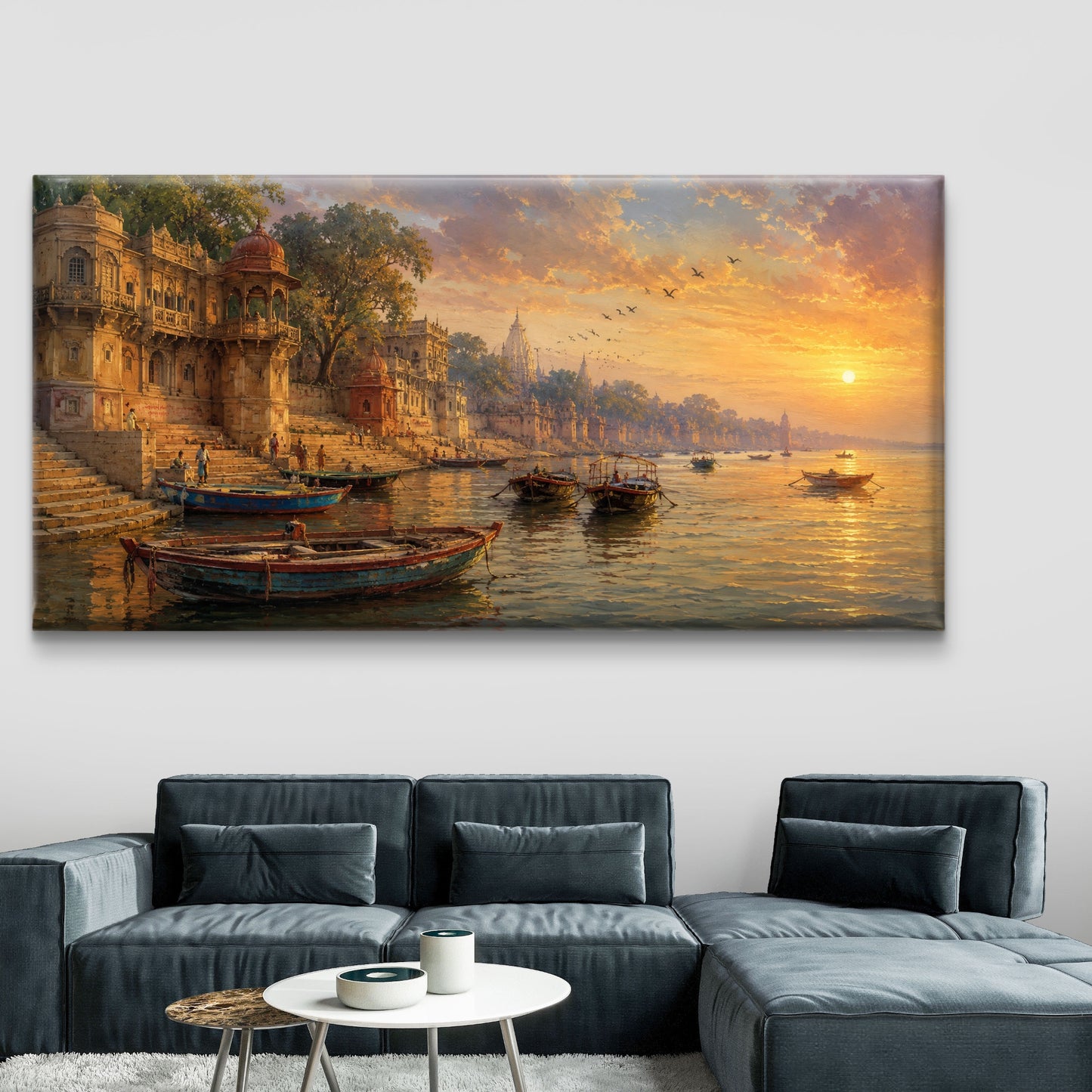 Banaras Ghat Premium Canvas Painting - Buy Online | Decor By Neon