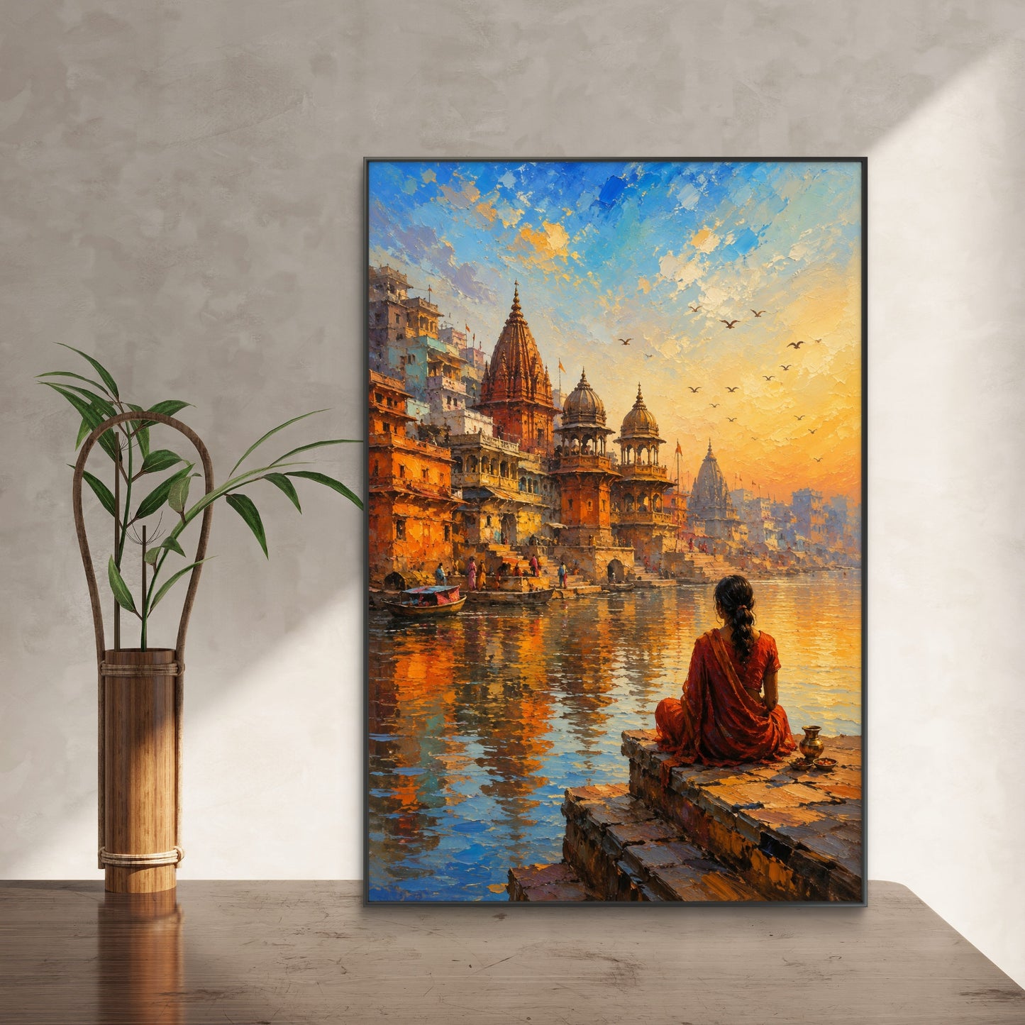 Banaras Ghat Premium Canvas Painting - Buy Online | Decor By Neon