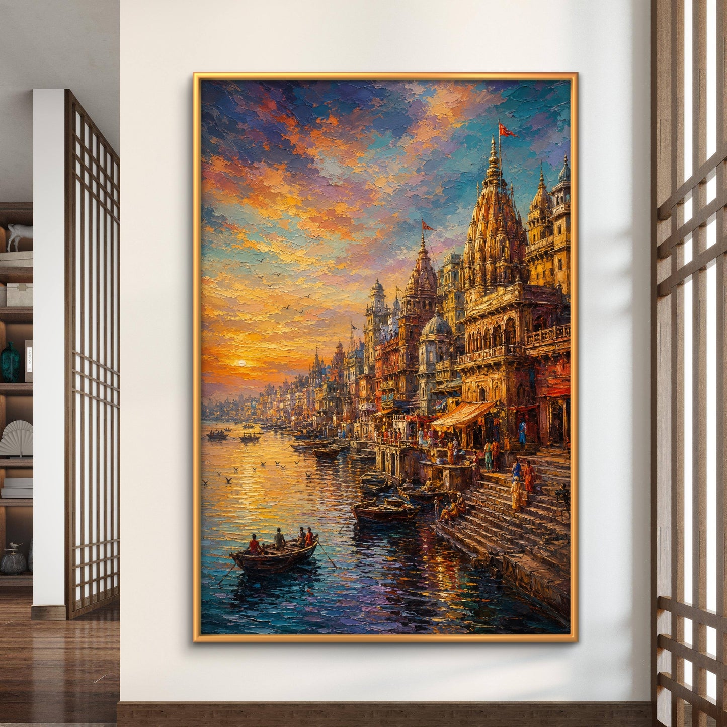 Banaras Ghat Premium Canvas Painting - Buy Online | Decor By Neon