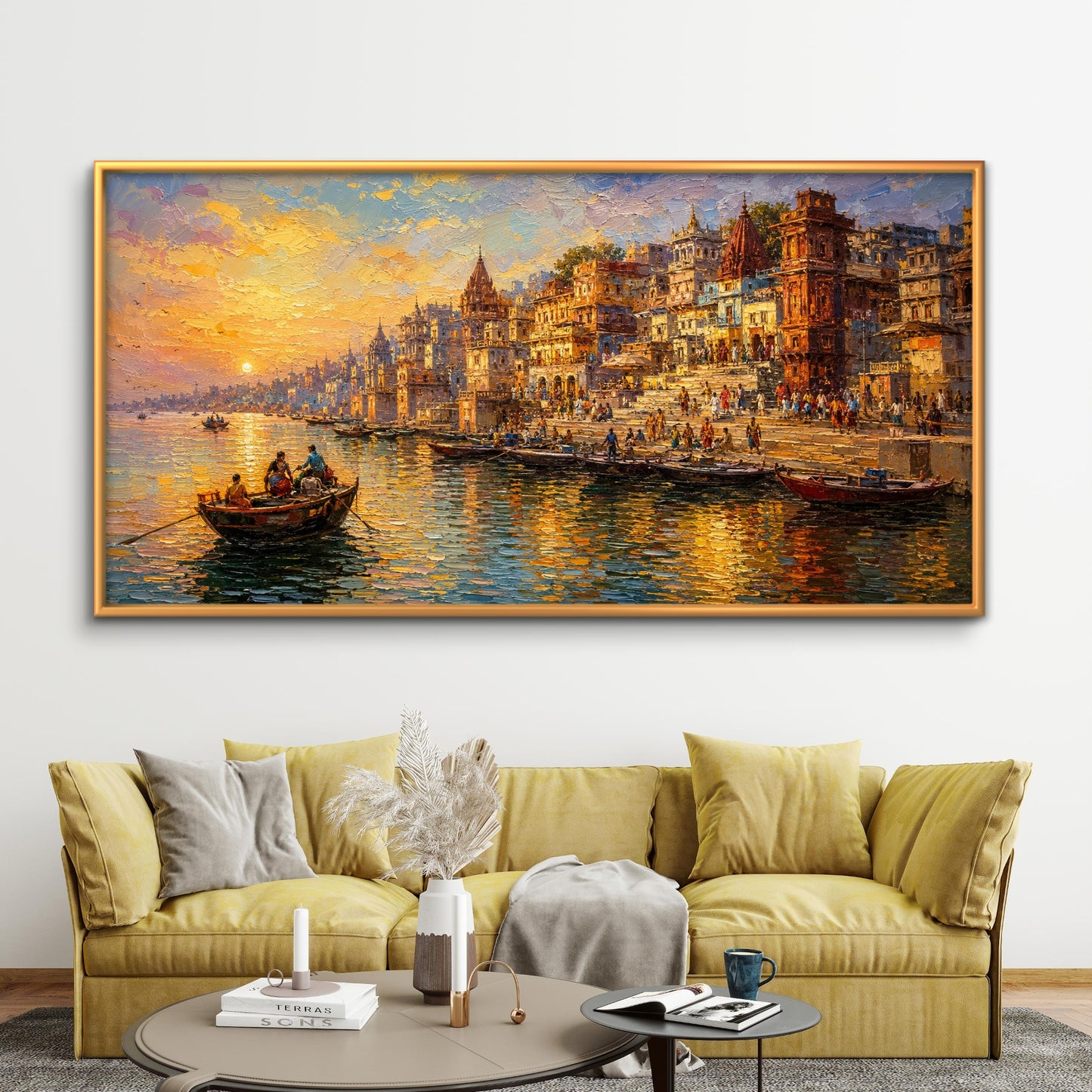 Banaras Ghat Premium Canvas Painting - Buy Online | Decor By Neon