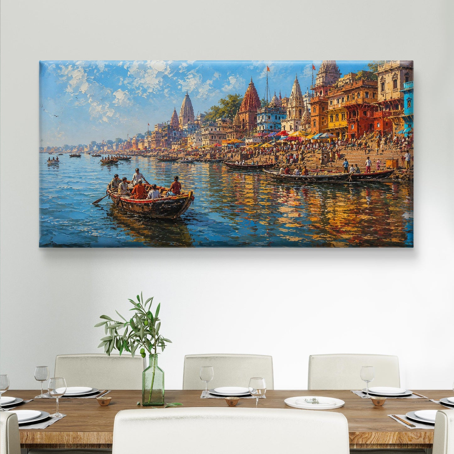Banaras Ghat Premium Canvas Painting - Buy Online | Decor By Neon