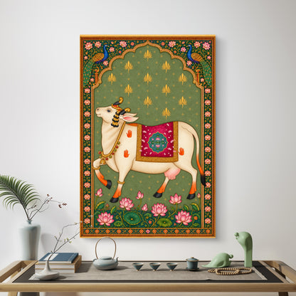 Traditional Pichwai Kamdhenu Cow Premium Canvas Painting
