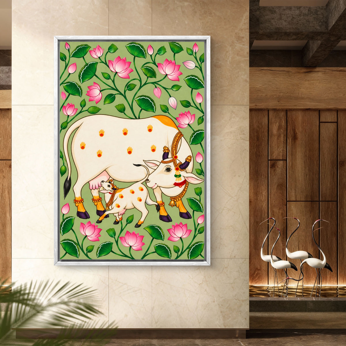 Traditional Pichwai Kamdhenu Cow Premium Canvas Painting - Buy Online | Decor By Neon