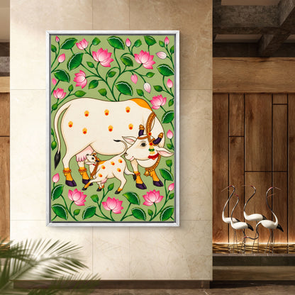 Traditional Pichwai Kamdhenu Cow Premium Canvas Painting