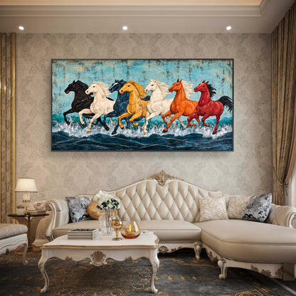 Seven Horses Premium Canvas Painting