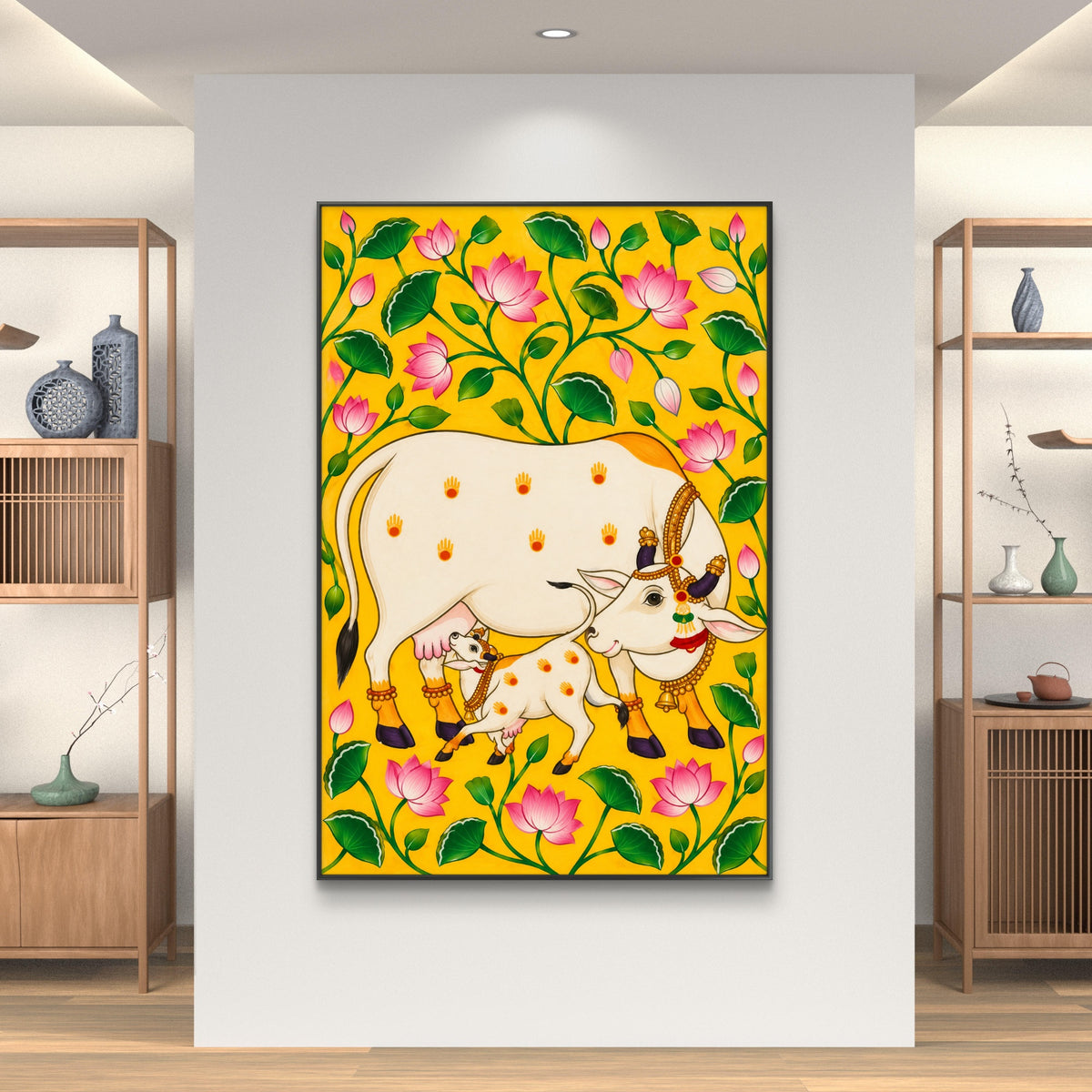 Traditional Pichwai Kamdhenu Cow Premium Canvas Painting - Buy Online | Decor By Neon