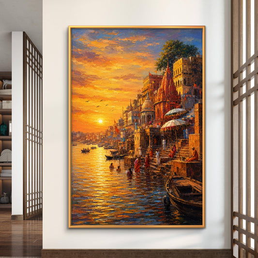 Banaras Ghat Premium Canvas Painting - Premium Wall Art | Decor By Neon