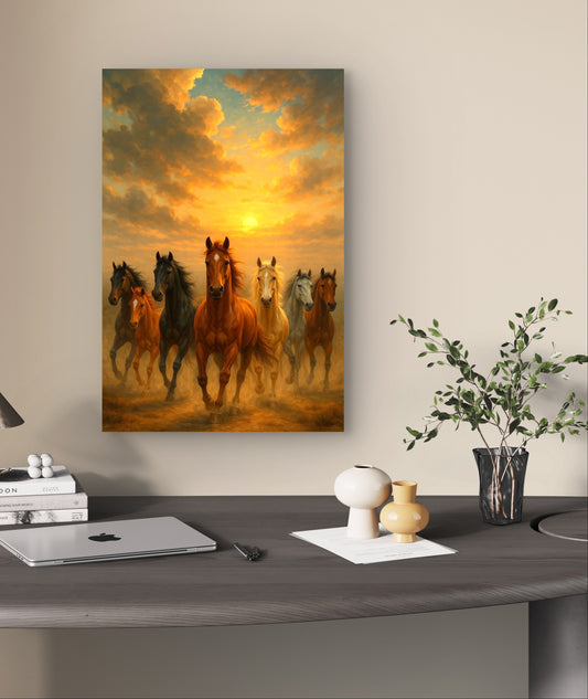 Seven Running Horses Portrait Premium Acrylic Wall Art for Home & Office Decor