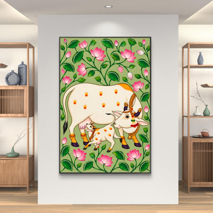 Traditional Pichwai Kamdhenu Cow Premium Canvas Painting