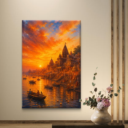 Banaras Ghat Premium Canvas Painting