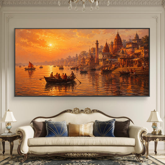 Banaras Ghat Premium Canvas Painting - Canvas Wall Art | Decor By Neon