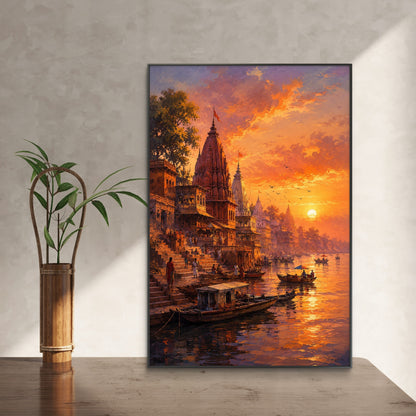 Banaras Ghat Premium Canvas Painting