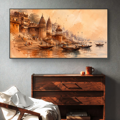 Banaras Ghat Premium Canvas Painting