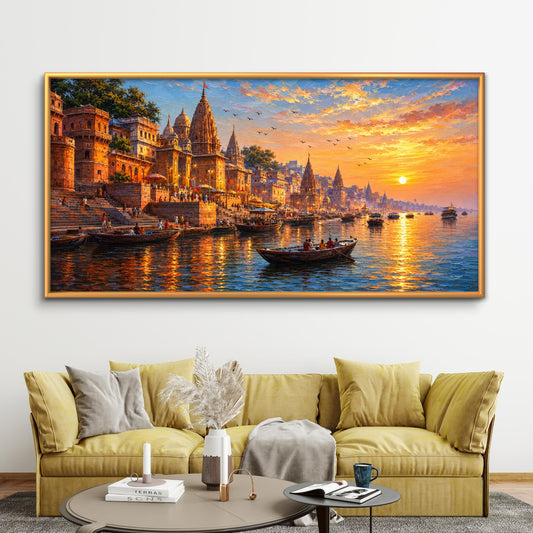 Banaras Ghat Premium Canvas Painting - Premium Wall Art | Decor By Neon