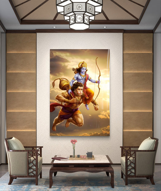 Lord Ram with Hanuman Premium Acrylic Wall Art for Home & Temple Decor