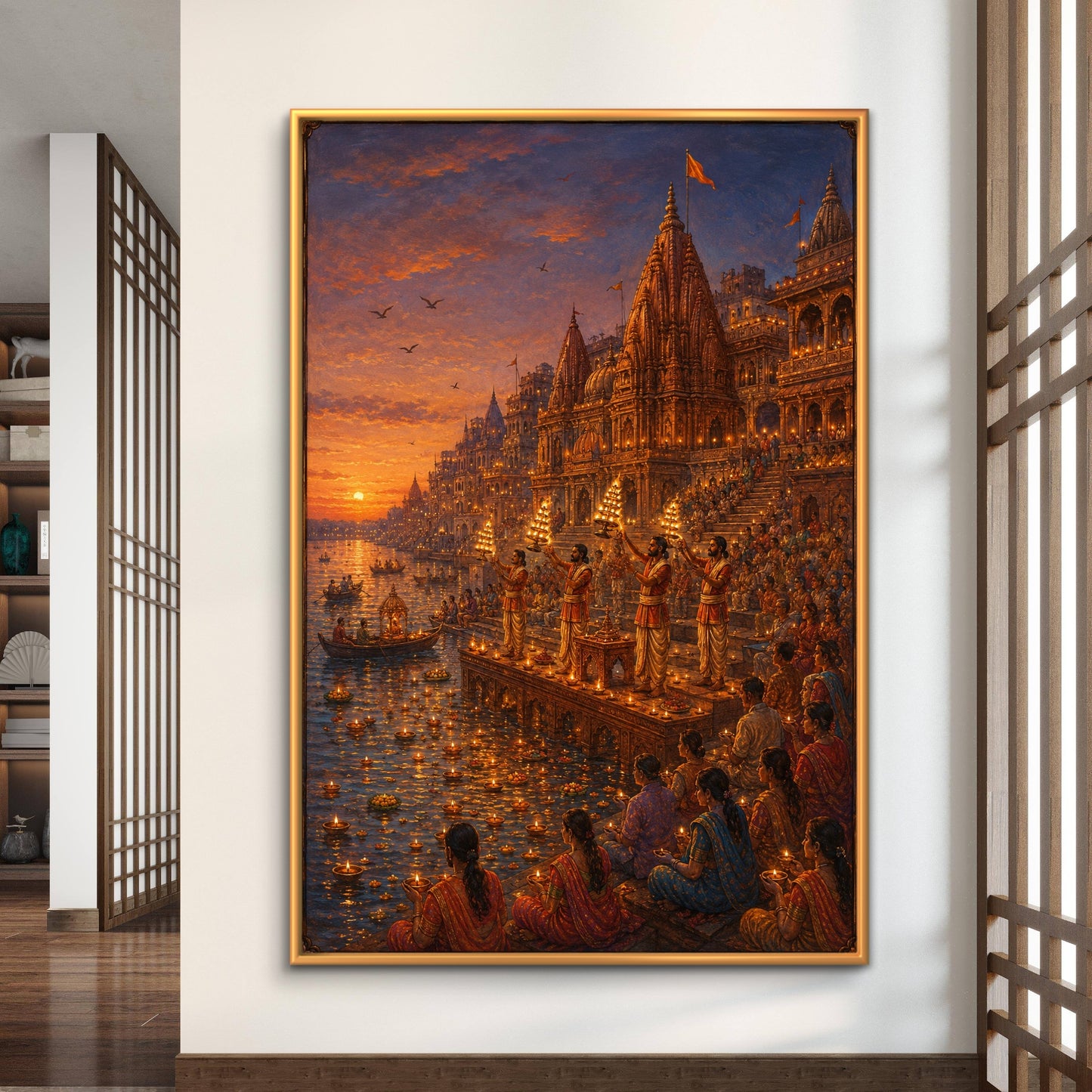 Banaras Ghat Premium Canvas Painting - Buy Online | Decor By Neon