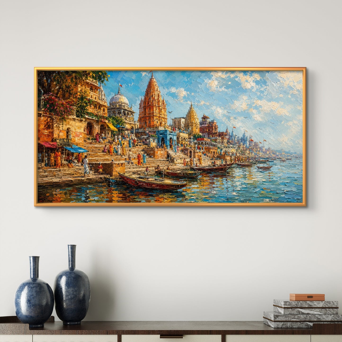 Banaras Ghat Premium Canvas Painting - Buy Online | Decor By Neon