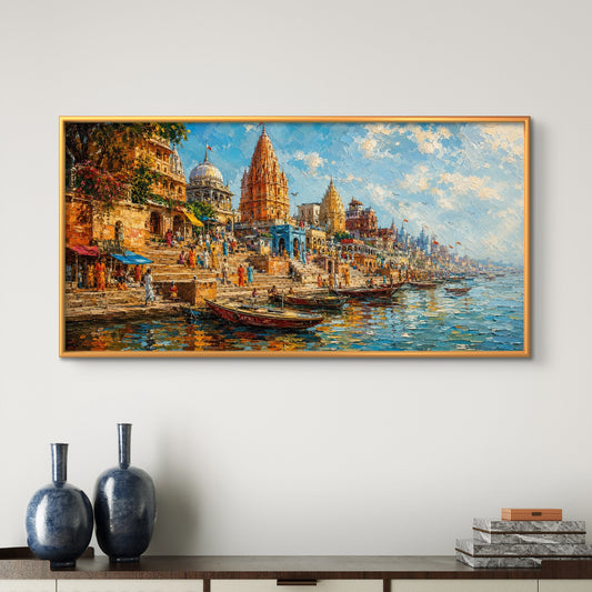 Banaras Ghat Premium Canvas Painting - Premium Wall Art | Decor By Neon