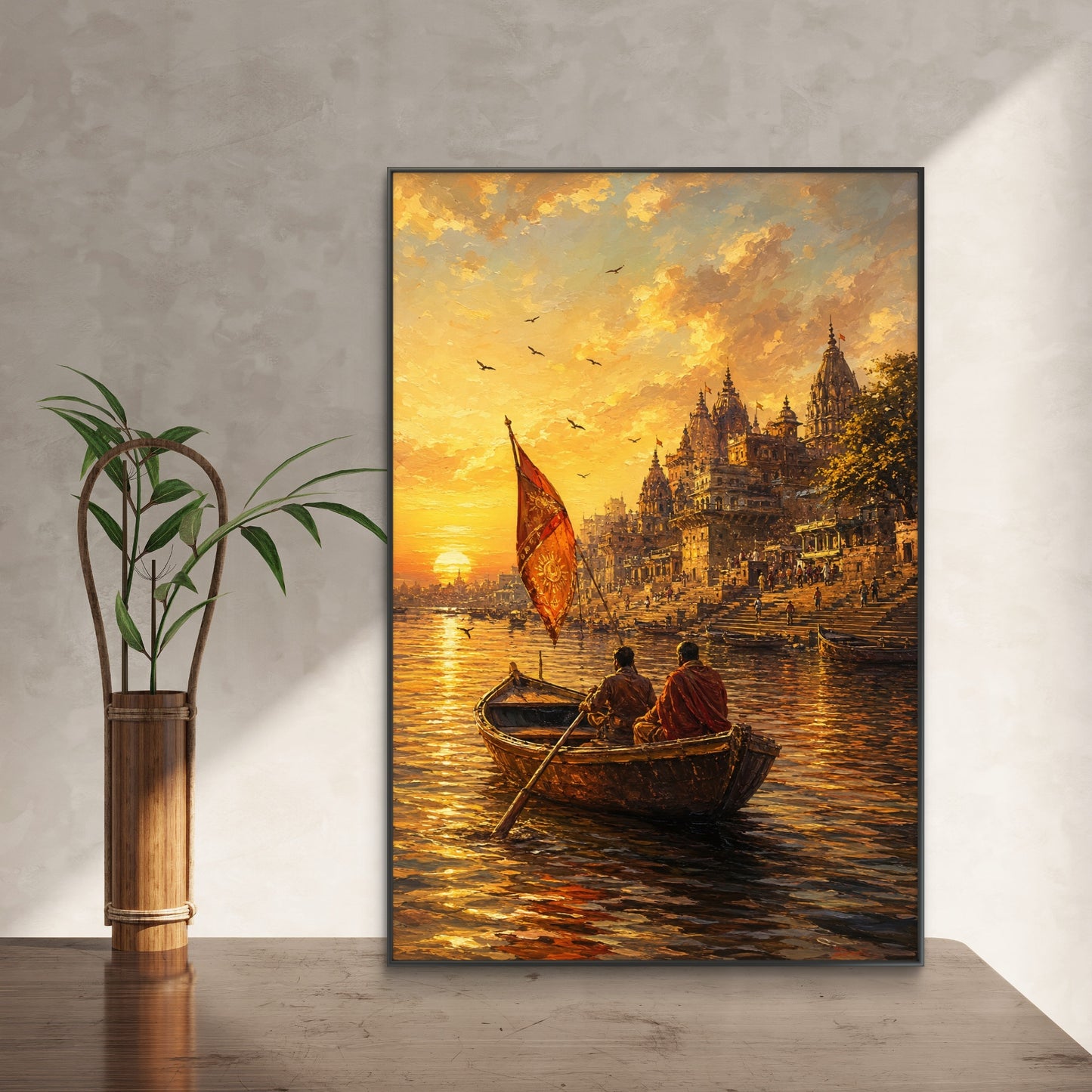 Banaras Ghat Premium Canvas Painting - Buy Online | Decor By Neon